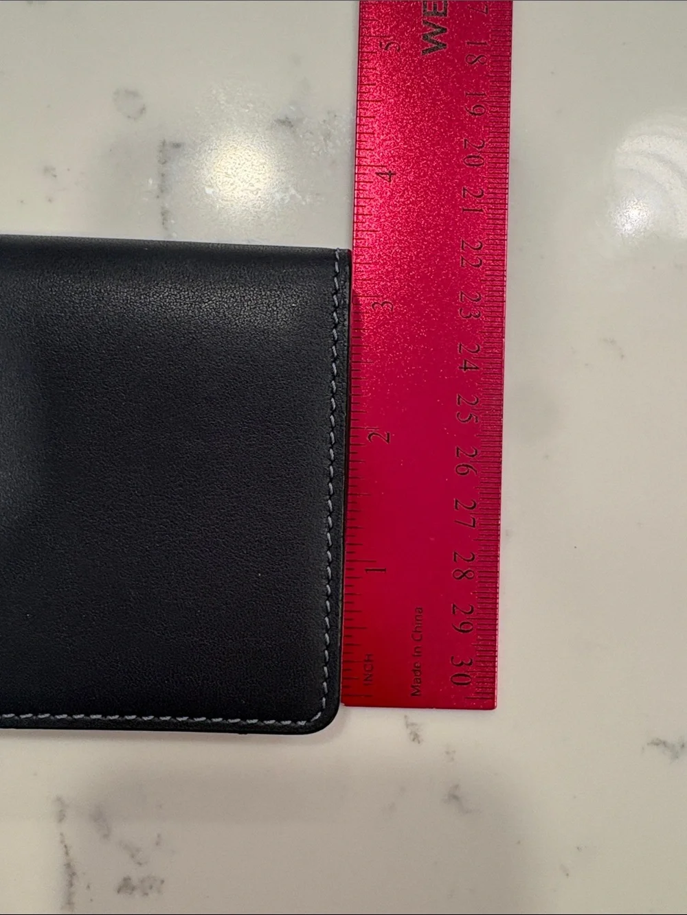 Charcoal grey Leather Wallet with Contrast light blue Stitching
